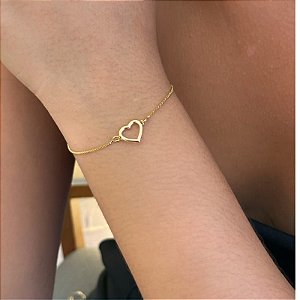 Pulseira Veneziana Coração Vazado Liso Folheado a Ouro 18K