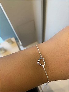 Pulseira Veneziana Coração Vazado Liso Folheado a Prata 925