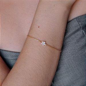 Pulseira Correntinha Pingente Flor Zircônias Folheado a Ouro 18K