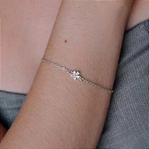 Pulseira Correntinha Pingente Flor Zircônias Folheado a Prata 925