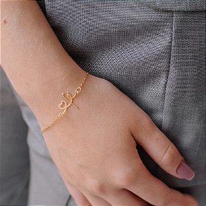 Pulseira Correntinha Fé e Coração Vazado Folheado a Ouro 18K