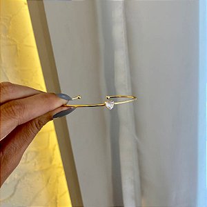 Bracelete Aberto Coração Cristal Folheado a Ouro 18K
