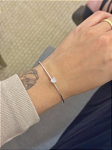 Bracelete Aberto Coração Cristal Folheado a Prata 925