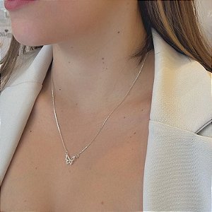 Colar Borboleta Cravejada Folheado a Prata 925