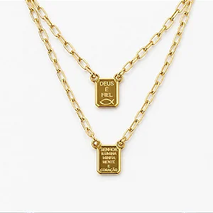 Colar Escapulário Clássico Elo Cartier Folheado a Ouro 18K