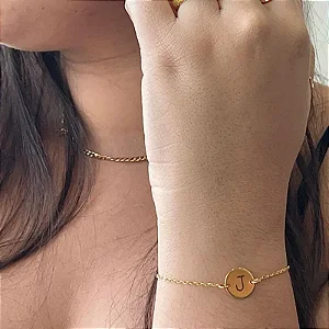 Pulseira Personalizada Moeda 2 Furos Menor Gravação 2 Lados