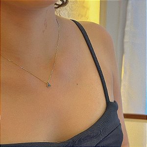 Colar Nossa Senhora Aparecida Cravejada Manto Azul Folheada a Ouro 18k