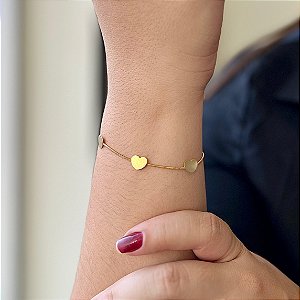 Pulseira Rabo de Rato Corações Lisos Folheado a Ouro 18k