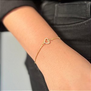 Pulseira Veneziana Coração Cravejada Folheado a Ouro 18k