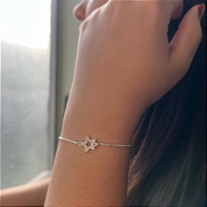 Pulseira Veneziana Estrela Cravejada Folheada a Prata 925