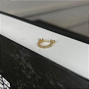 Piercing 2 em 1 Meia Argola 1 Fio Cravejado Zircônias P Folheado a Ouro 18k
