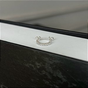 Piercing 2 em 1 Meia Argola 1 Fio Cravejado Zircônias P Folheado a Prata 925