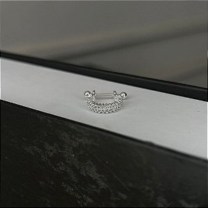 Piercing Meia Argola Bastão 12mm 2 Fios Cravejados Folheado a Prata 925