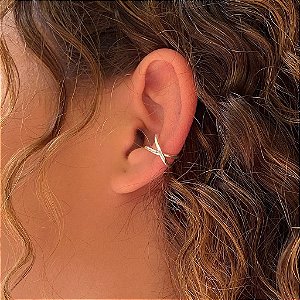 Piercing Fake Fio Liso Cruzado Folheado a Prata 925