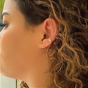 Piercing Fake Fio Liso Cruzado Folheado a Ouro 18k