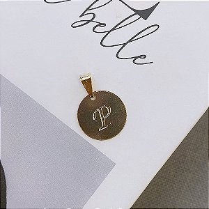Pingente Moeda Letra Folheado a Ouro 18K