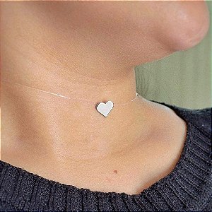 Colar de Nylon Coração Mini Desenhado Folheado a Folheado a Prata 925
