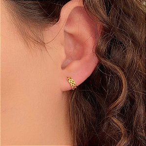 Brinco de Argola Pequena Dois Fios Corações Folheada a Ouro 18k