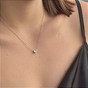 Colar Correntinha Ponto de Luz em Formato de Coração M Cristal Folheado a Ouro 18K