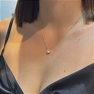 Colar Correntinha Ponto de Luz G Cristal Folheado a Ouro 18K