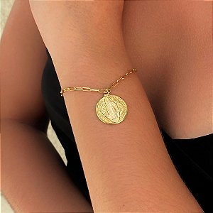 Pulseira Elo Cartier Pingente São Bento Folheado a Ouro 18k