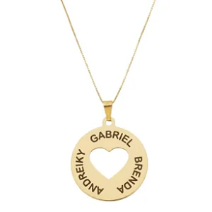 Colar Mandala Personalizada com Coração com Contra Argola Folheada a Ouro 18k