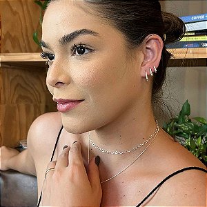 Trio de Argolas Retangulares Fio Liso Abaulado Folheado a Prata 925