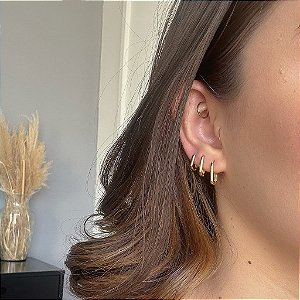 Trio de Argolas Retangulares Fio Liso Abaulado Folheado a Ouro 18K