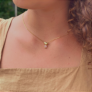 Colar Menina Zircônia Rosa Folheado a Ouro 18k