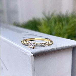 Anel Aparador e Solitário Cristal Folheado a ouro 18K