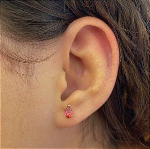 Brinco Gota Rosa Zircônia Galeria Folheado a Ouro 18k