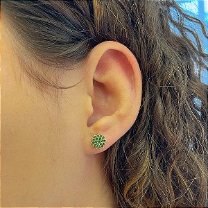 Brinco Chuveirinho Verde Cravejado Folheado a Ouro 18k