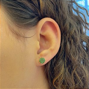 Brinco Chuveirinho Verde Cravejado Folheado a Ouro 18k