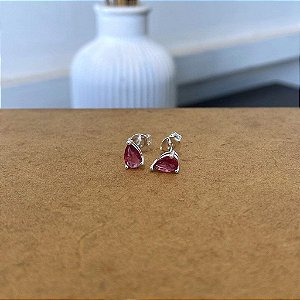 Brinco Gota Rosa Zircônia Galeria Folheado a Prata 925