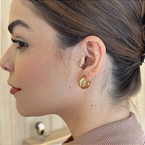 Brinco Argola Aberta Lisa Grossa Folheada a Ouro 18k