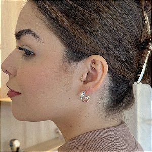 Brinco Argola Aberta Lisa Grossa Folheado a Prata 925