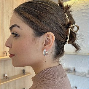 Brinco Argola Aberta Trabalhada Folheado a Prata 925