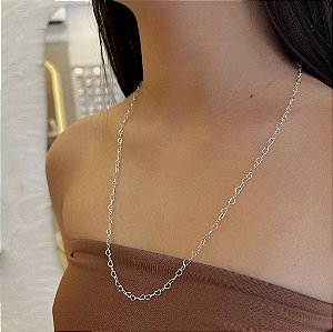 Colar Longo Elo Coração Vazado Folheado a Prata 925