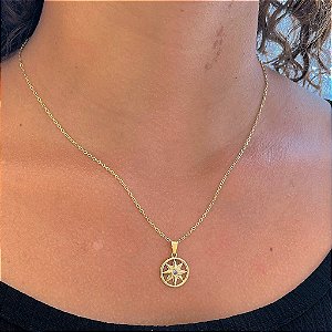 Colar Circulo e Estrela Zircônia Folheado a Ouro 18K