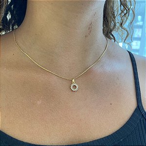 Colar Circulo Cravejado Ponteiras Folheado a Ouro 18K