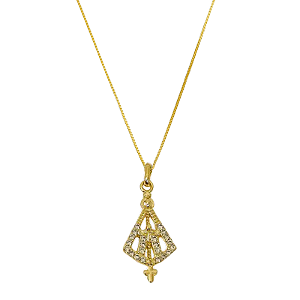 Colar Nossa Senhora Manto Cravejado Cristal Folheado a Ouro 18k