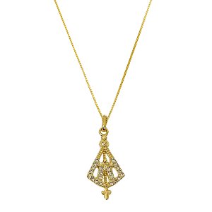 Colar Nossa Senhora Manto Cravejado Cristal Folheado a Ouro 18k