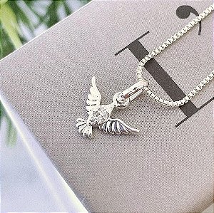Colar Espírito Santo Pequeno Cravejado Folheado a Prata 925