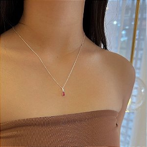 Colar Gota Rosa Zircônia Galeria Folheado a Prata 925