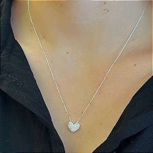 Colar Coração Cravejado Folheado a Prata 925