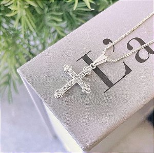 Colar Cruz Cravejada Cristal Folheado a Prata 925