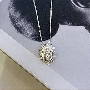 Colar Mandala Cruz Borda Cravejada Cristal Folheado a Prata 925
