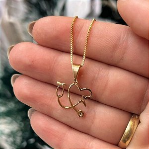 Colar Personalizado Estetoscópio Folheado a Ouro 18K