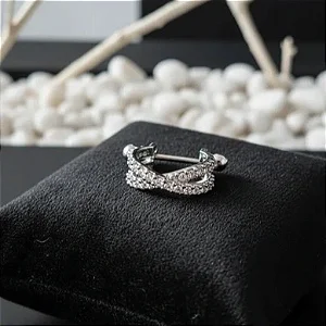 Piercing 2 em 1 Meia Argola Fios Entrelaçados Folheado a Prata 925