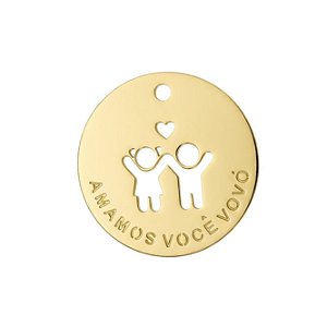 Pingente Amamos Você Vovó Menino e Menina Folheado a Ouro 18K